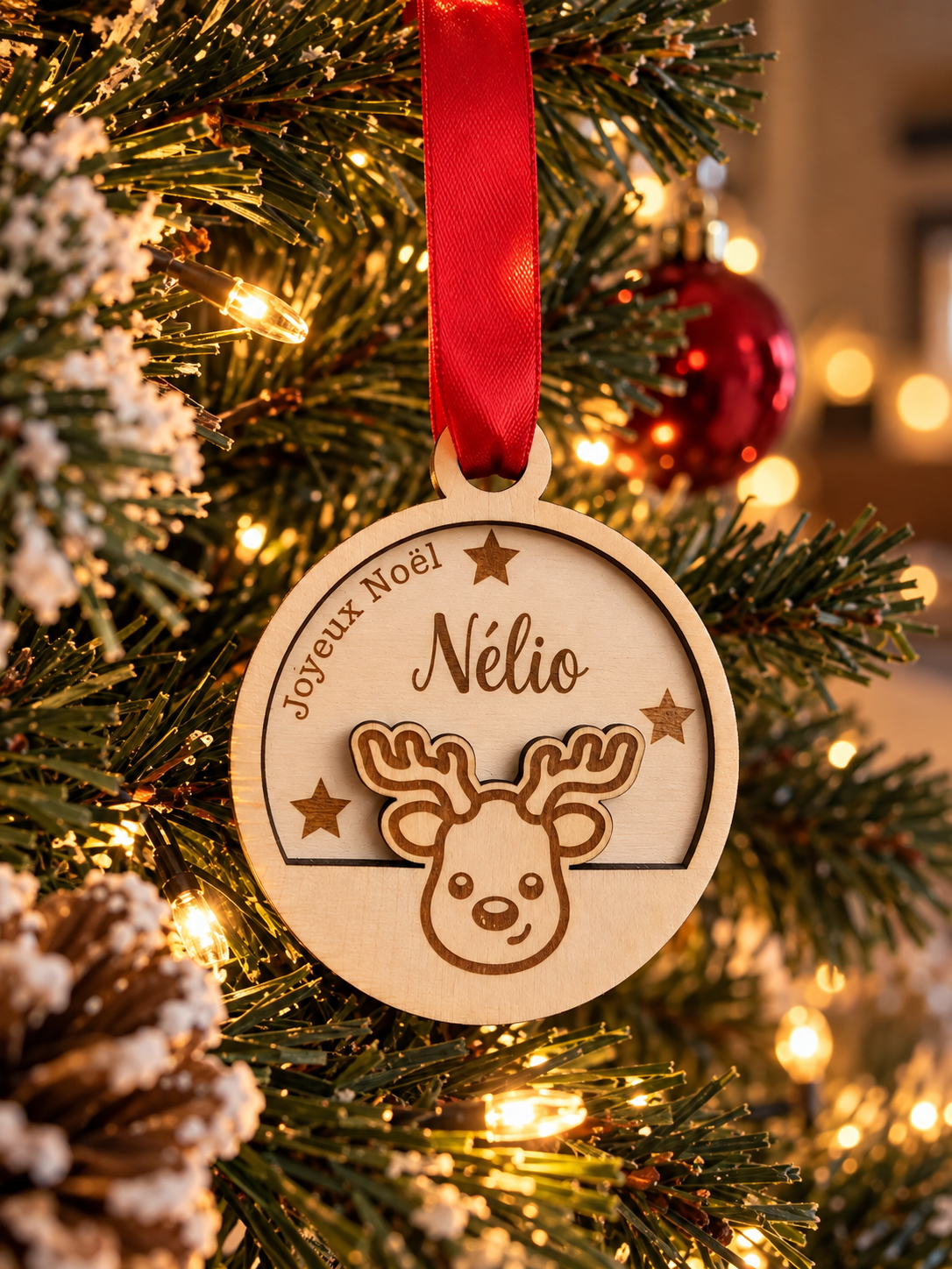 Boule de Noël gravée avec petit renne