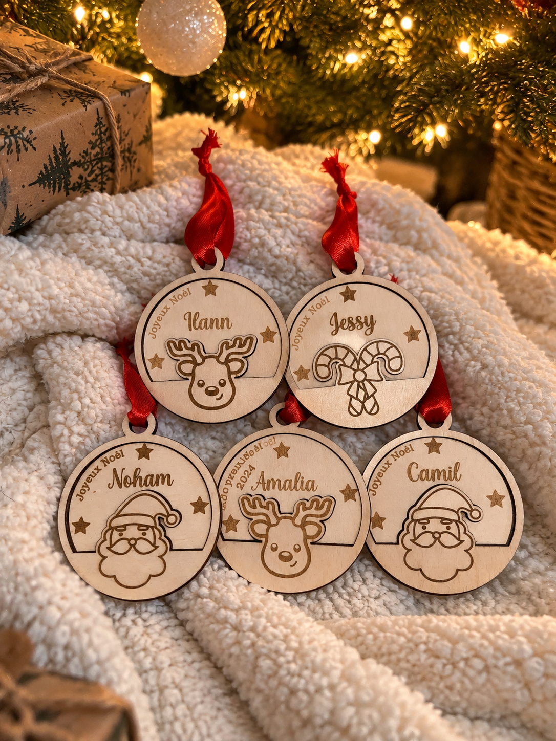 Boules de Noël personnalisées en bois 