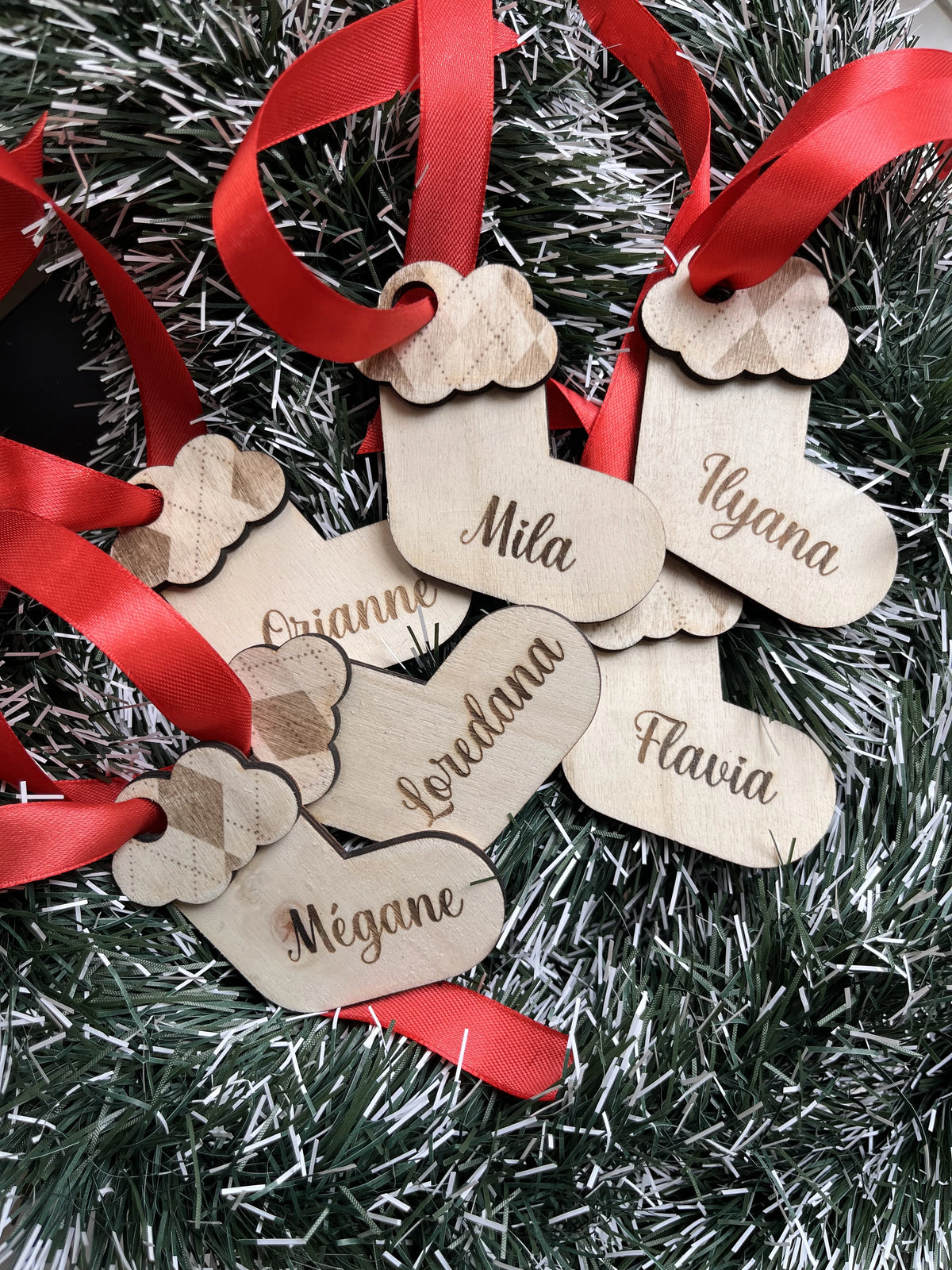 Ornements de Noël en forme de chausson personnalisée