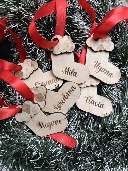 Ornements de Noël en forme de chausson personnalisée