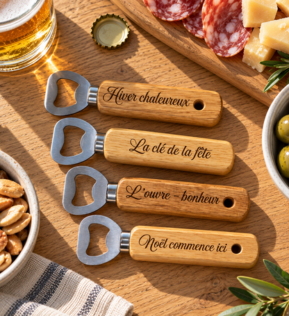 Ouvres bouteille de bière personnalisés en bois, cadeau idéal pour une crémaillère ou une fête
