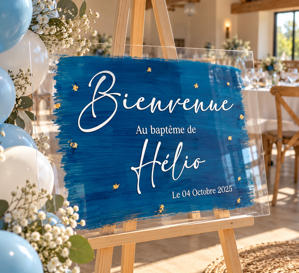 Panneau de bienvenue personnalisé en acrylique pour un baptême