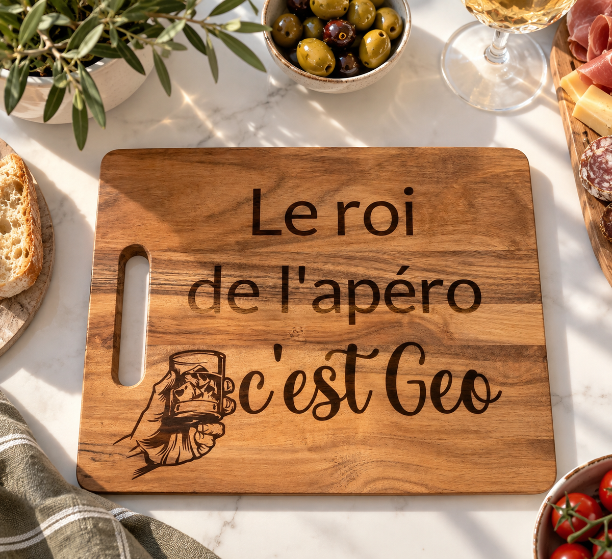 Planche à découper personalisée en bois d'acajou, cadeau de Noël