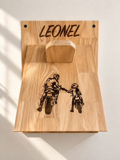 Support de casque moto personnalisé en bois