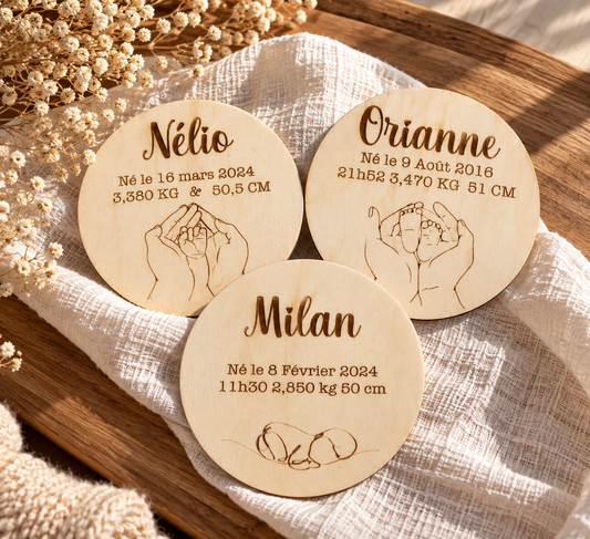 Cartes de naissance personnalisée en bois