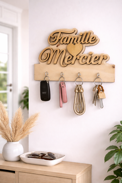 Porte-Clés Mural en Bois Personnalisé