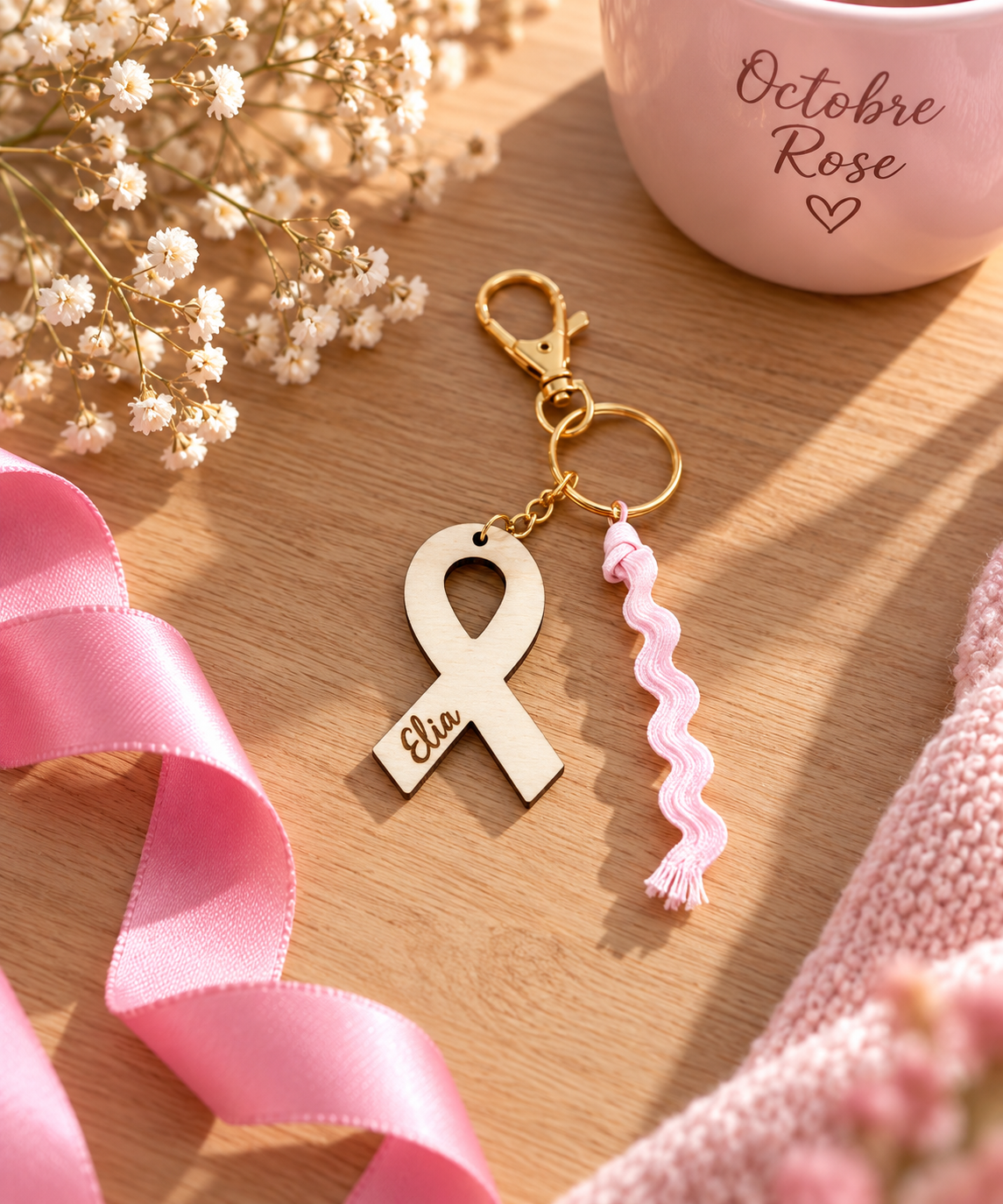 Porte clé solidaire octobre rose personnalisé pour soutenir les associations