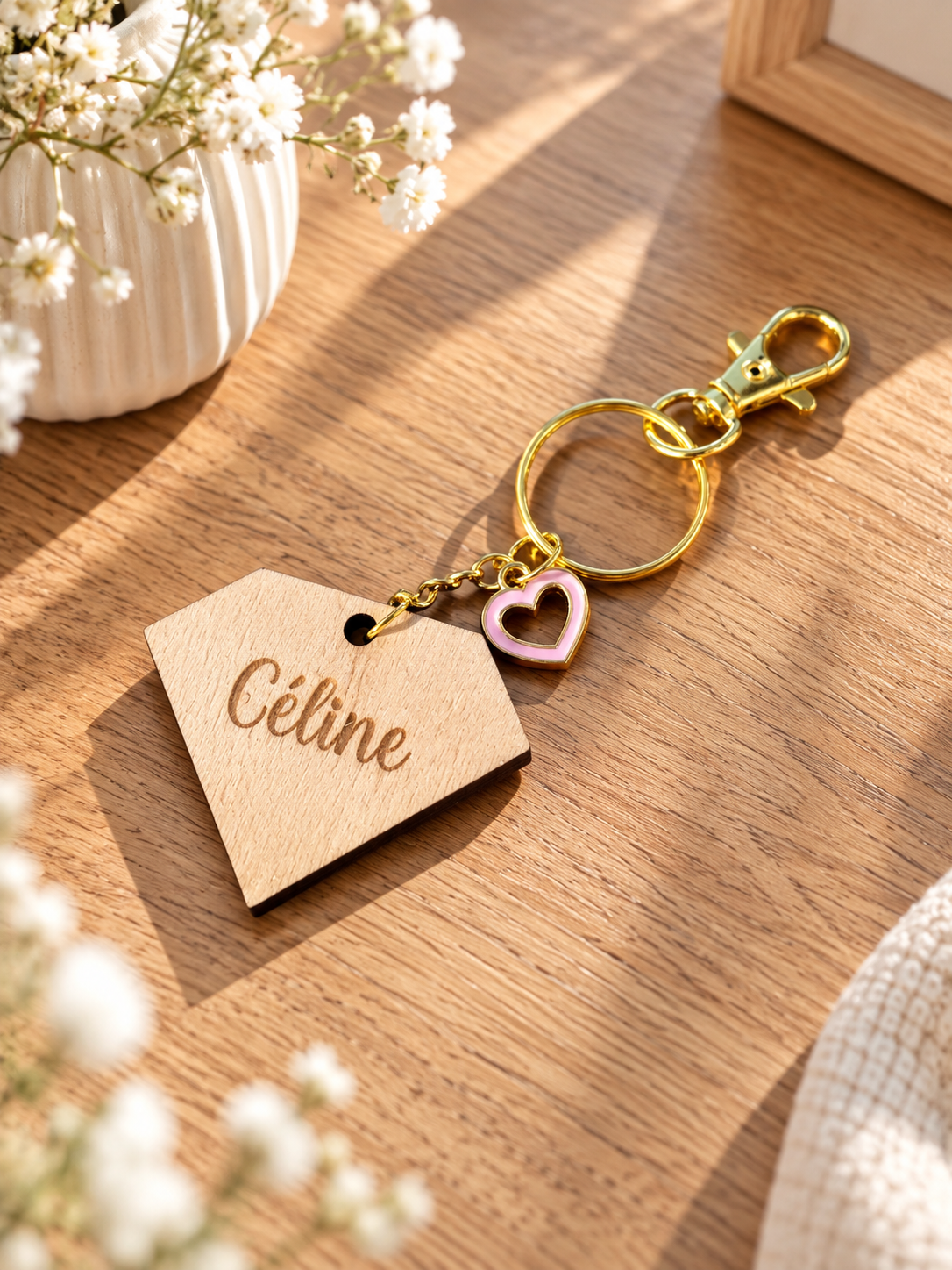 Porte clé personnalisé en bois en forme de diamant