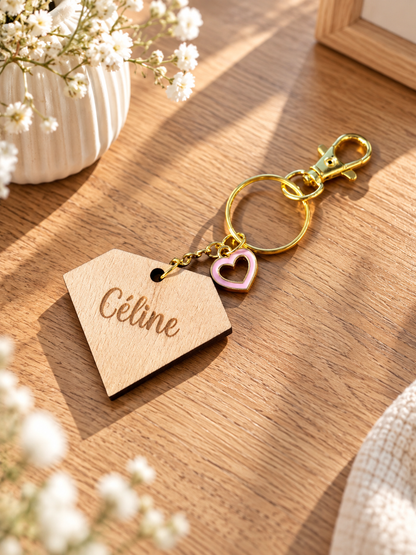 Porte clé personnalisé en bois en forme de diamant