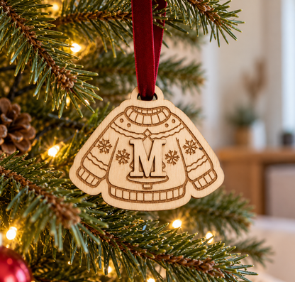 Décoration sapin de Noël personnalisée en bois avec initiale de l'enfant