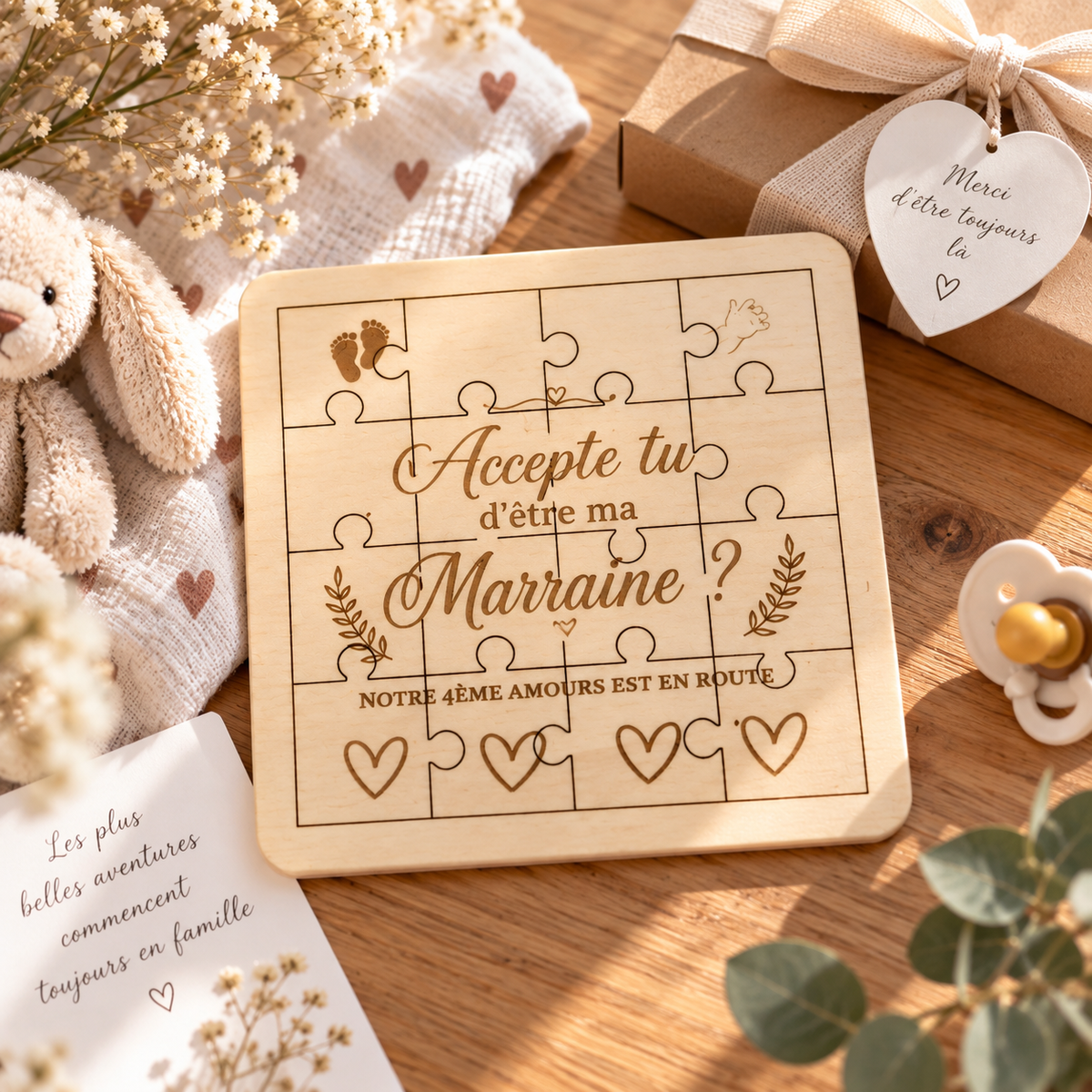 Puzzle annonce maraine surprise en bois