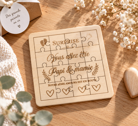 Puzzle qui annonce la grossesse d'un bébé à papi et mamie