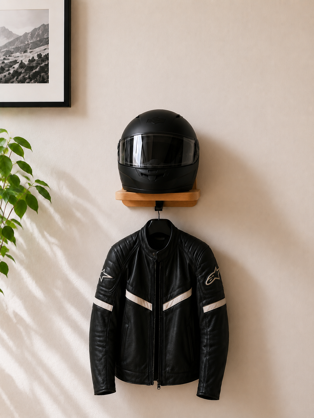 Support casque moto personnalisée en bois