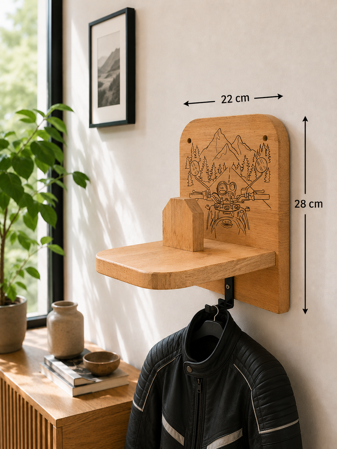 Support casque moto personnalisée en bois