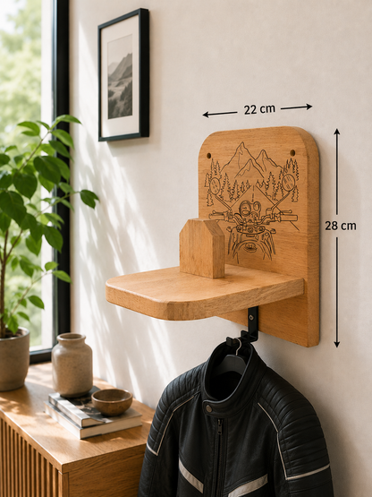 Support casque moto personnalisée en bois