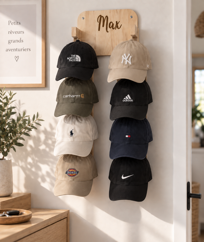 Support pour casquettes personnalisé en bois