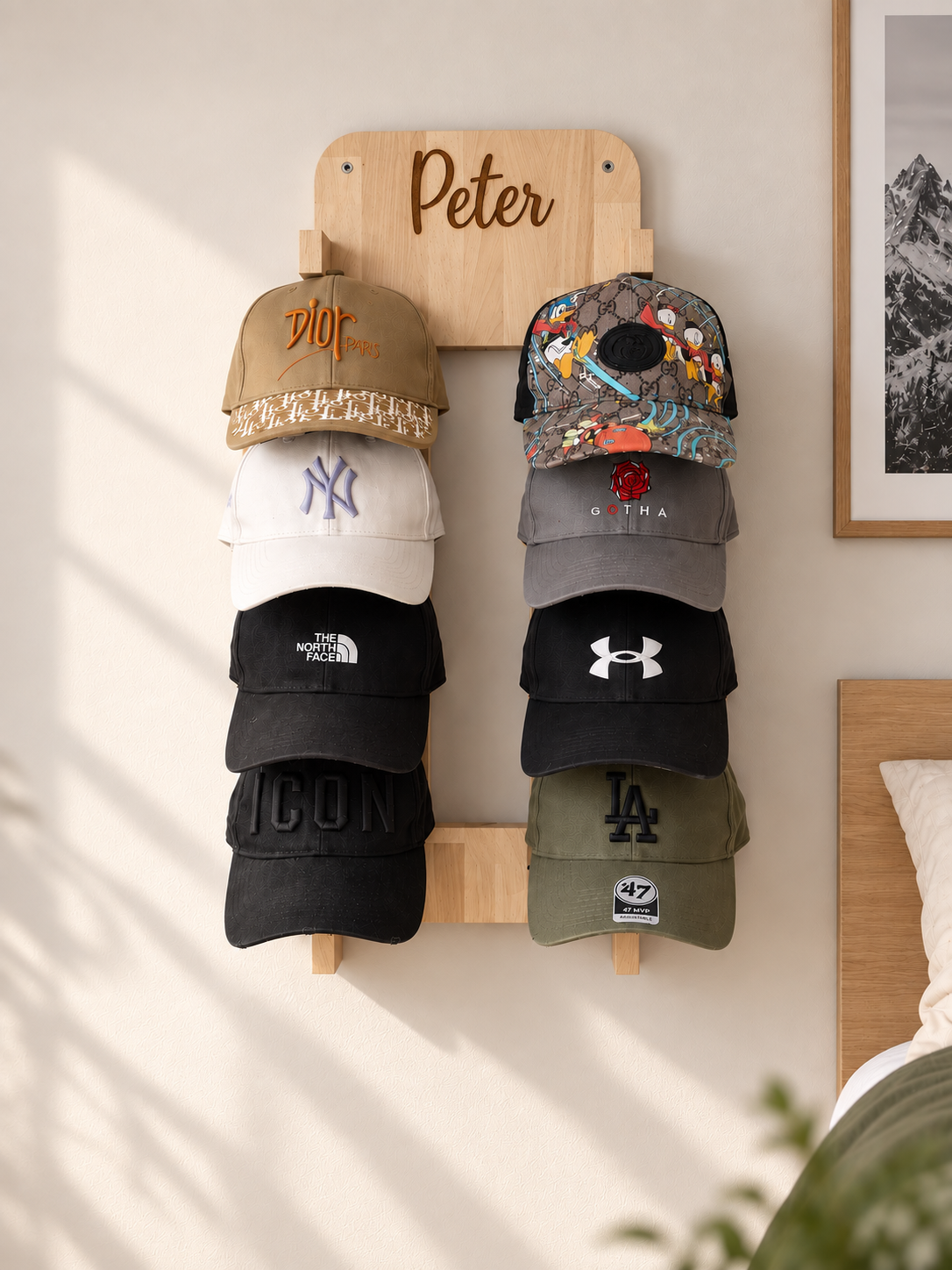 Rangement pour casquettes personnalisé