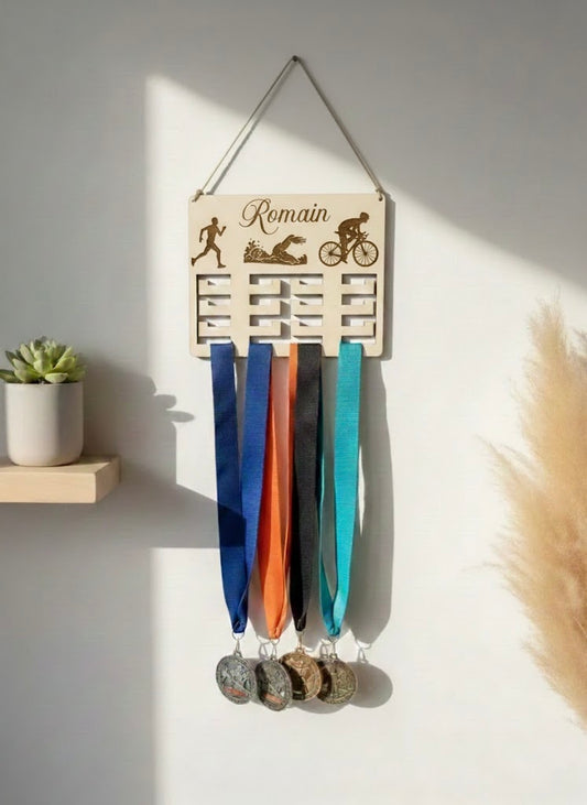 Support médaille ironman personnalisé bois