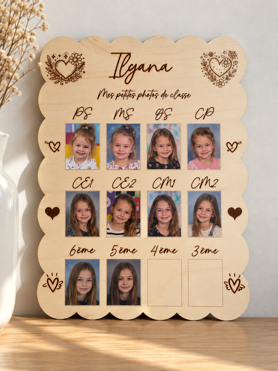 Panneau photo de classe personnalisé en bois
