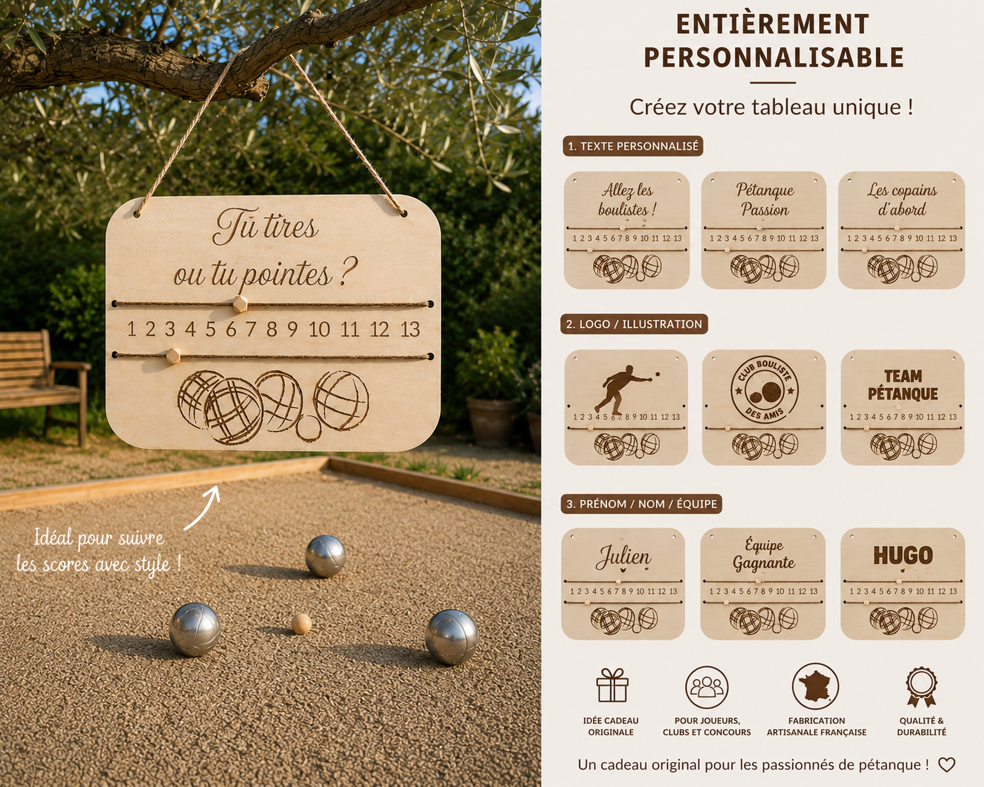 Tableau score de pétanque personnalisée en bois