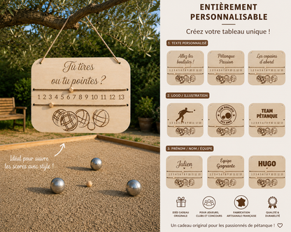 Tableau score de pétanque personnalisée en bois