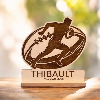 Trophée rugby personnalisé en bois