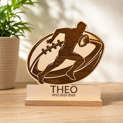 Trophée rugby personnalisé en bois