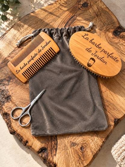 Coffret soin de la barbe personnalisé en bois