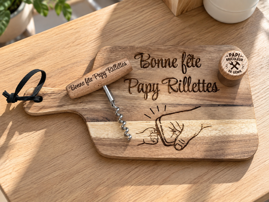 coffret planche à découper tire bouchon et bouchon personnalisé
