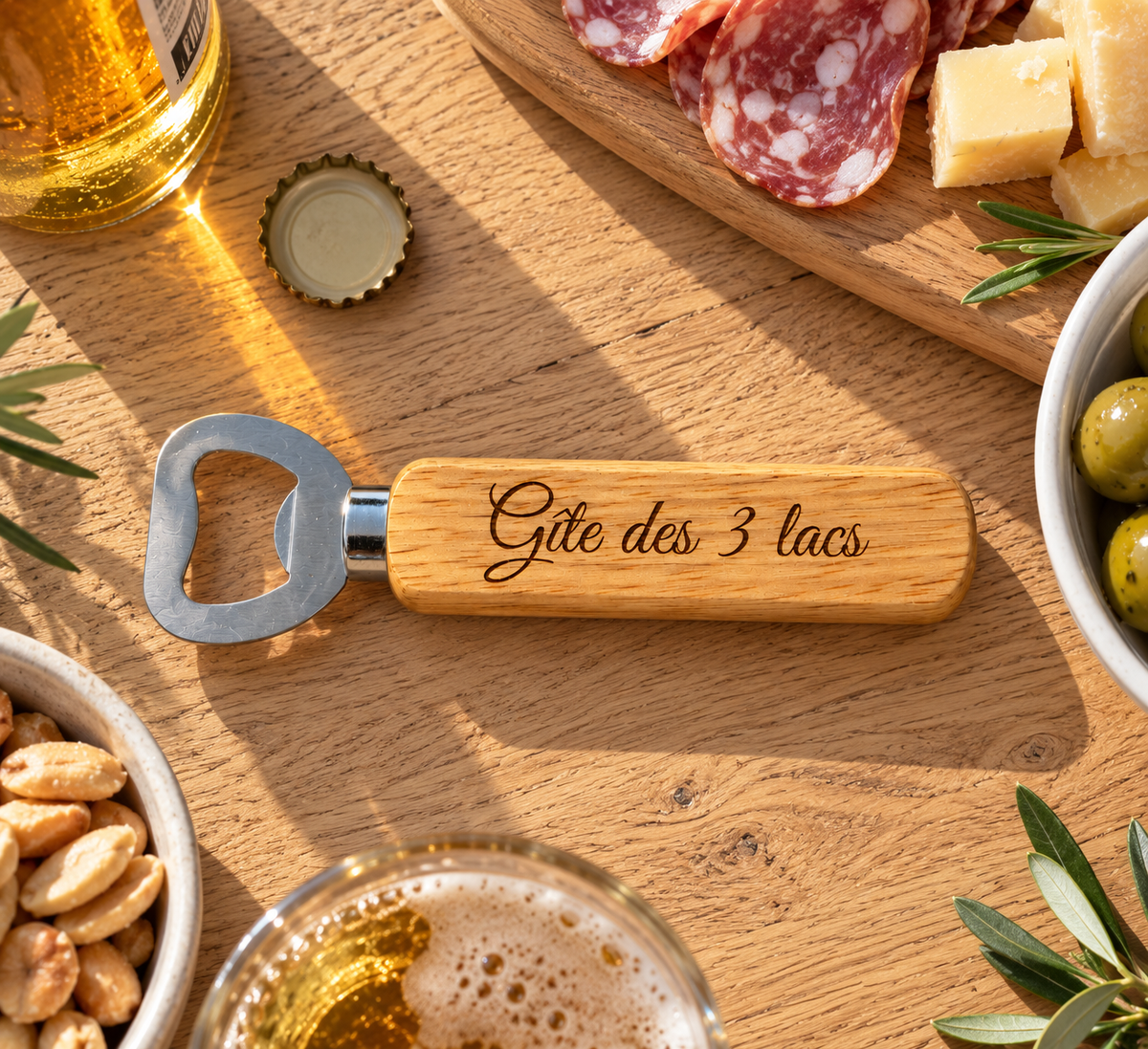 Ouvre bouteille personnalisé en bois, cadeau idéal pour une entreprise