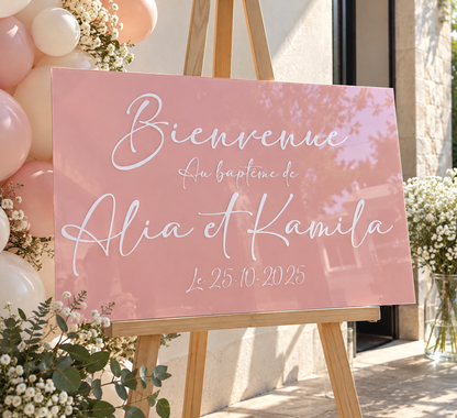 Panneau de bienvenue pour baptême de jumelles