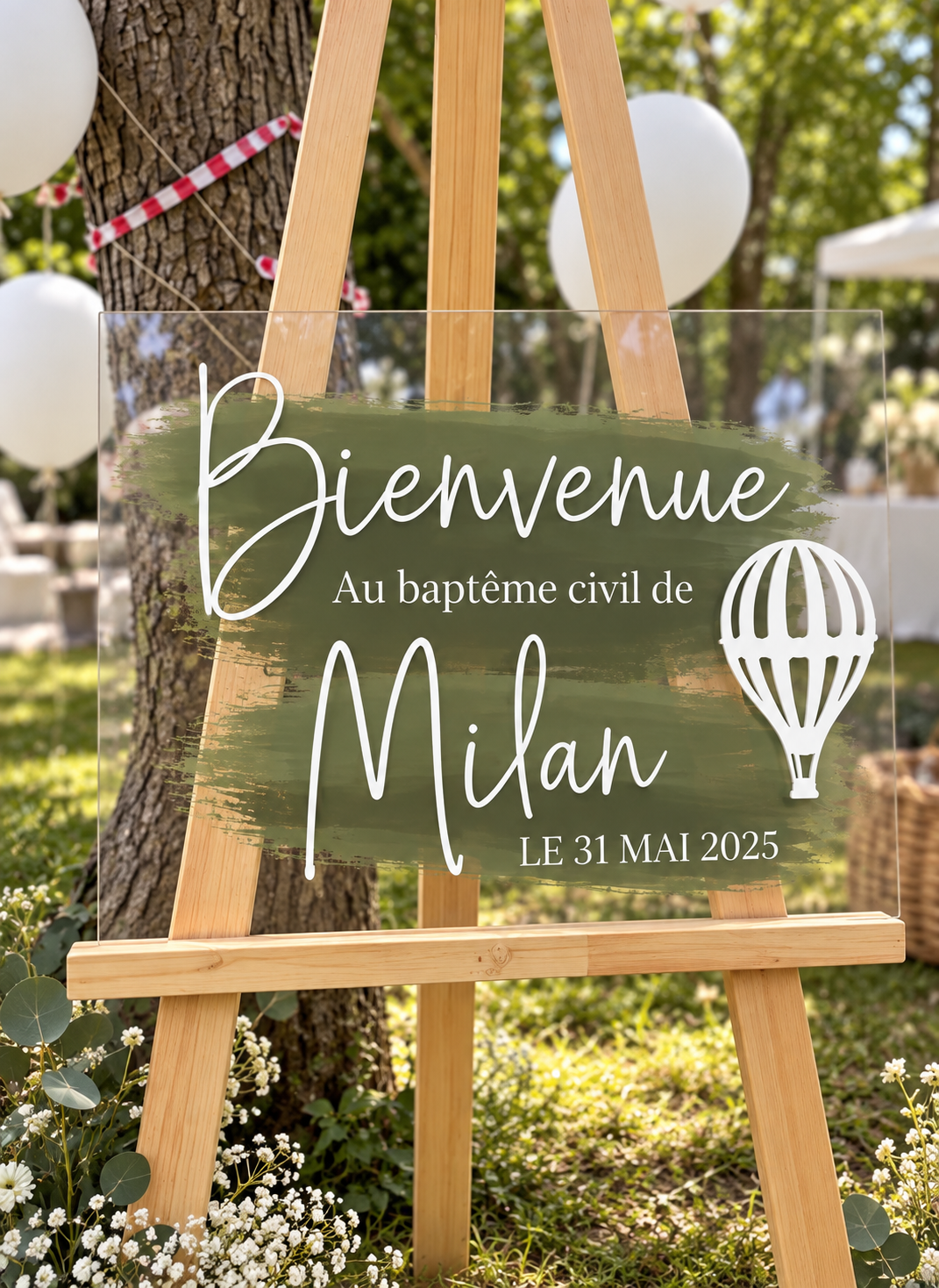 Panneau de bienvenue pour un baptême sur le thème champêtre