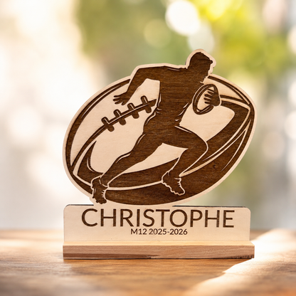 Trophée rugby personnalisé en bois