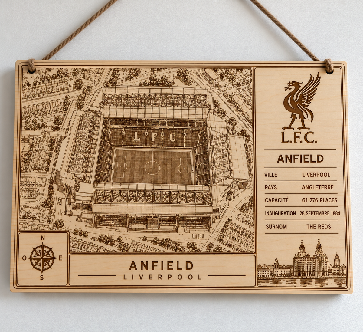tableau stade de football personnalisé, cadeau idéal pour supporter de Liverpool