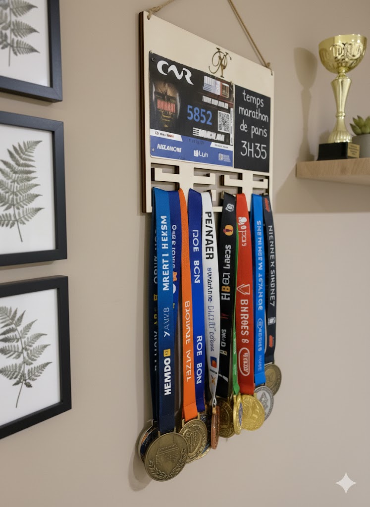 Support Médailles et Dossards Personnalisé avec Tableau Ardoise.